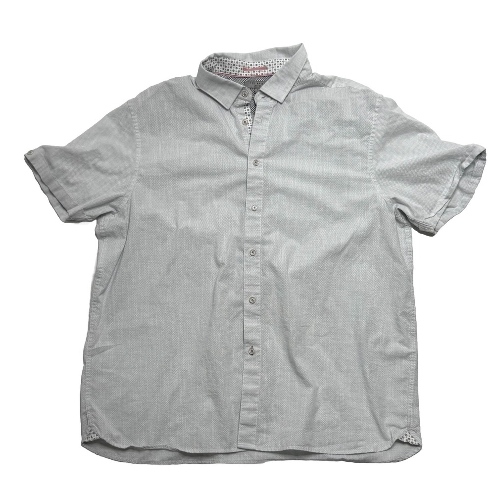 Ted‎ Baker London Short Sleeve Button Down Men's Gray/Blue Size 7 Polka Dot